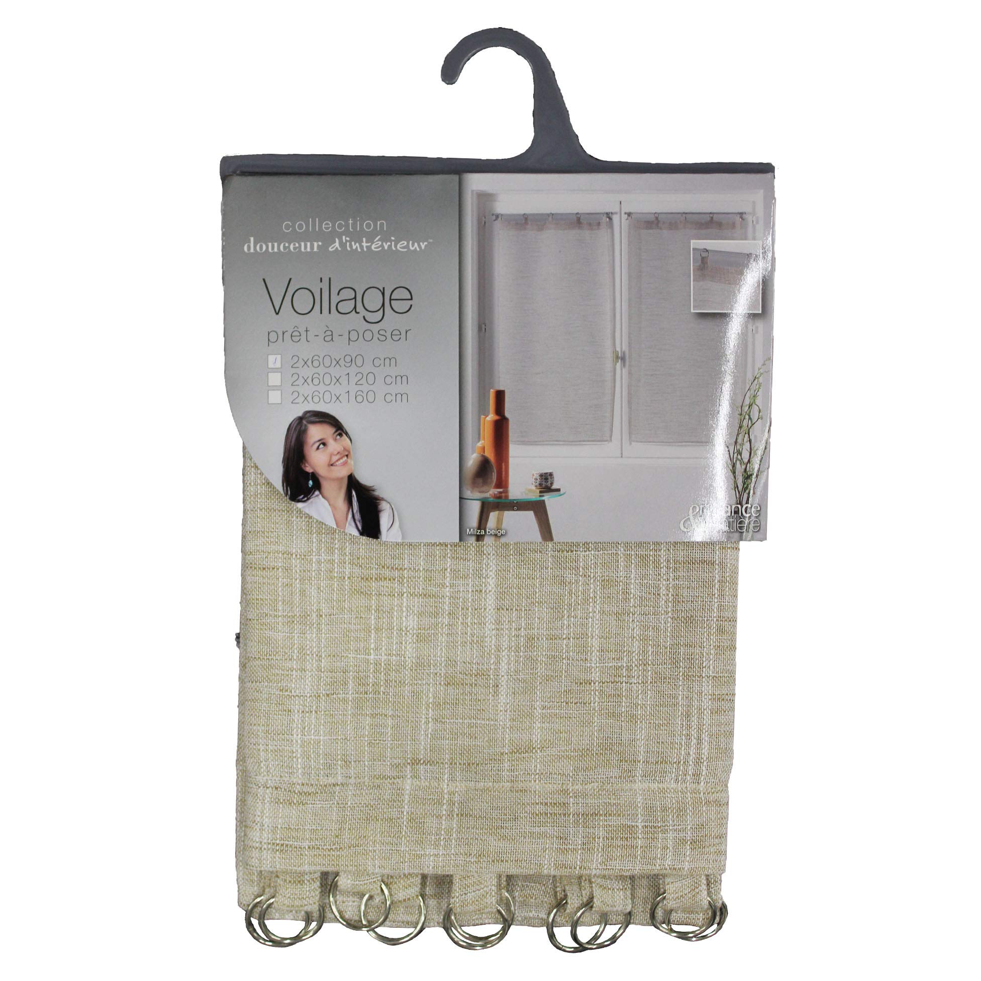 Douceur d'Intérieur Pair of Straight Curtain Rings 2 x 60 x 120 cm Milza Beige