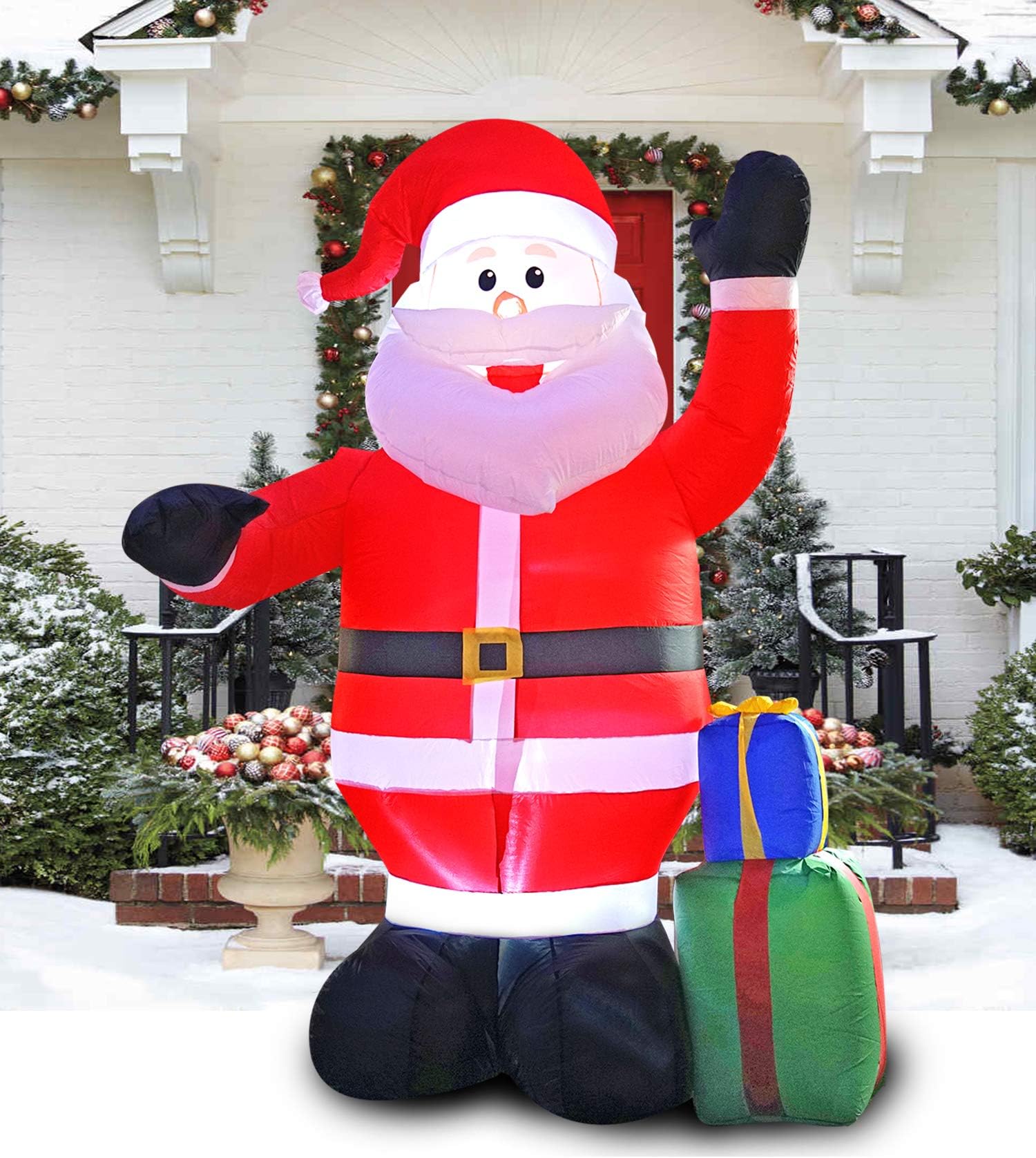 JF deco 2.4m Inflatable Decorations Portable Christmas Santa with Gift Box Claus Inflatables Decoration Outdoor Lawn Yard
