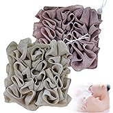 QIYUDA 2pcs Loofah Cloth for Bar Soap, Loofah Washcloth Shower Ball 2-in-1 (Gray and Brown)
