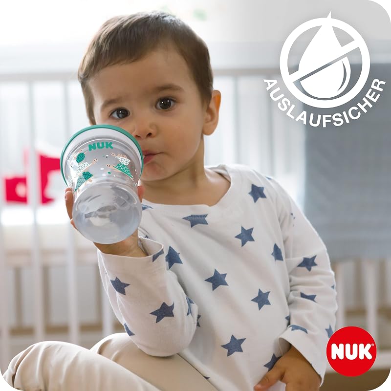 Action Cup Trinkbecher Kinder | 12+ Monate | 230 ml | Drehdeckel mit weichem Strohhalm | auslaufsicher | grüner Leopard