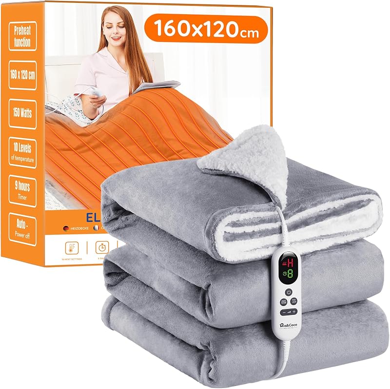 Mia&Coco Electric Heated Blanket Throw 200x180cm 10 Temp 9h Auto-Off Blue
