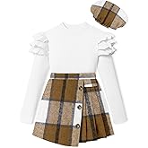 MIGU Girls Clothes Skirt Set Fall Winter Ruffle long Sleeve Tops+Plaid Skirt Shorts+Hat Girls Clothing Sets 3Pcs Outfits