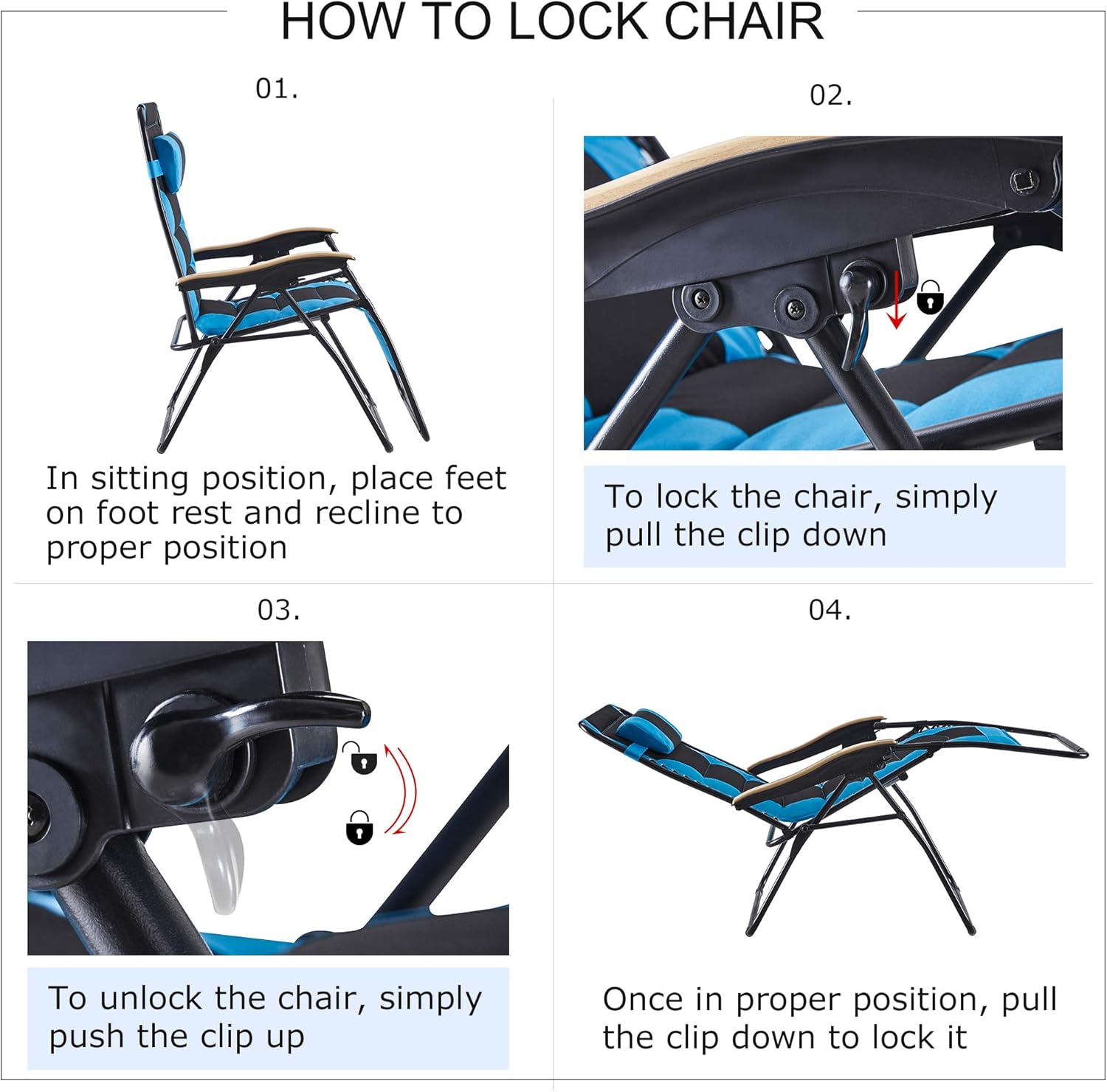 VICLLAX Oversize Padded Zero Gravity Chair Patio Lounge Chair with Cup Holder for Outdoor Beach Pool, Black&Turquoise: Kitchen & Dining