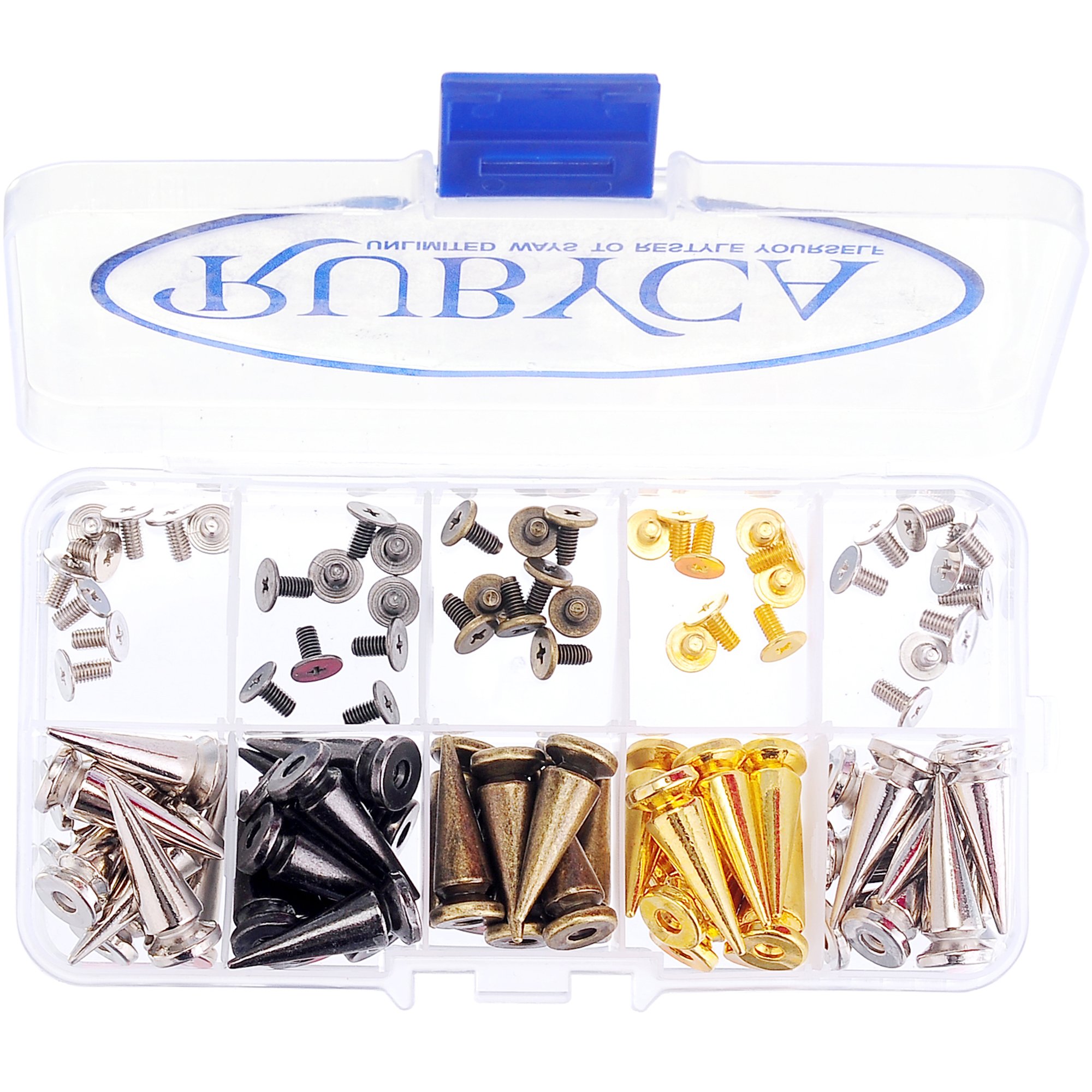 RUBYCA 25mm 45 Sets Large Metal Tree Spikes and Studs Screw-Back Kit for Leather-Craft w/Container Box — image 1