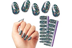 Color Street - Yule Love It - Teal Nails with Red, Green, Gold & White Confetti, Real Nail Polish Strips, Holiday Manicure - 16 Double-Ended Strips