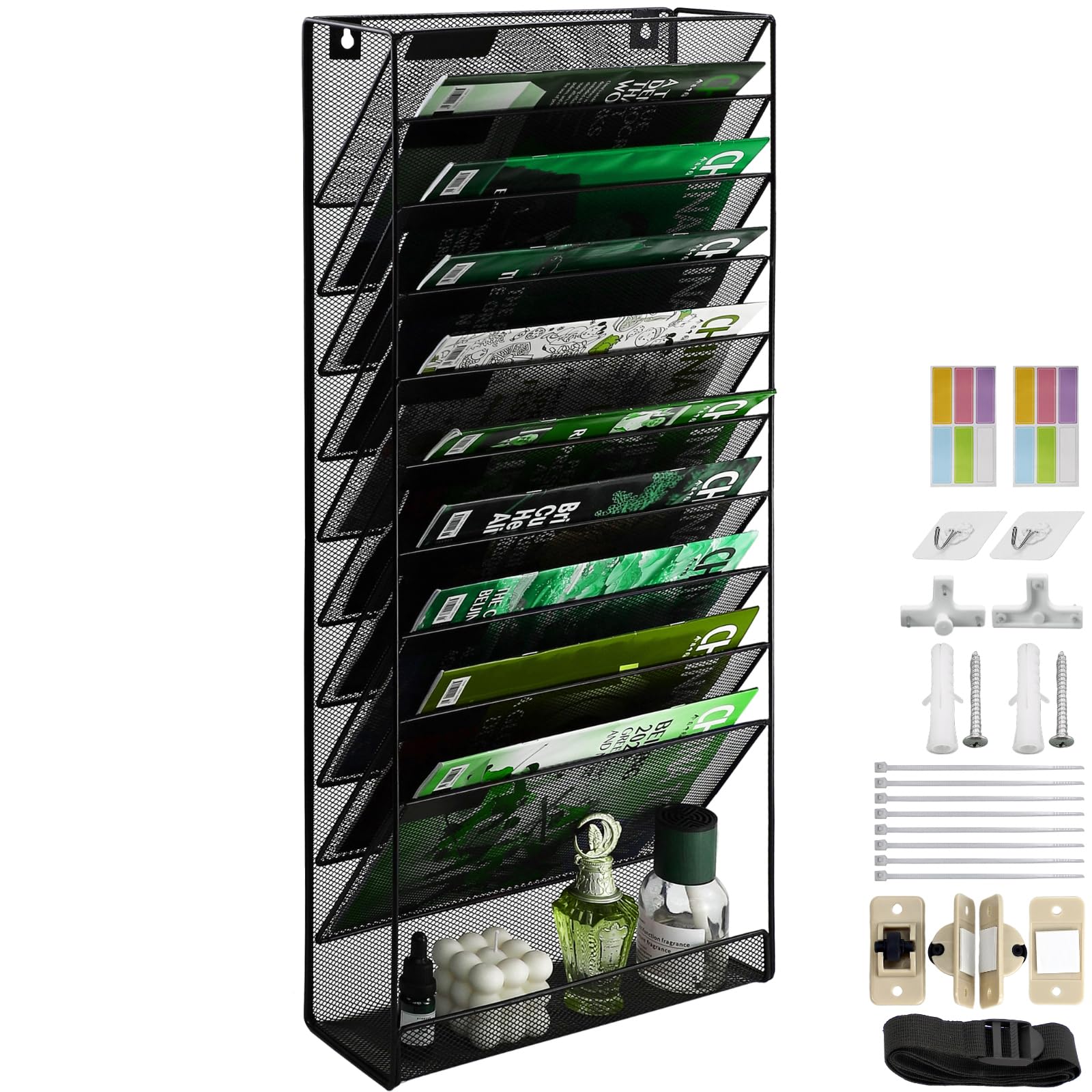 IOUGDSEC 11 Tier A4 Mesh Hanging Wall File Holder Magazine Document Holder Mail Organiser Magazine Storage Rack,Durable Metal Mesh Filing Storage Letter Trays Desktop File Organizer