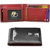 GSOIAX Mens Slim Wallet for Men Minimalist Genuine Leather Carbon Fiber Rfid Blocking Bifold Credit Card Holder With Gift Box (Black and Red)