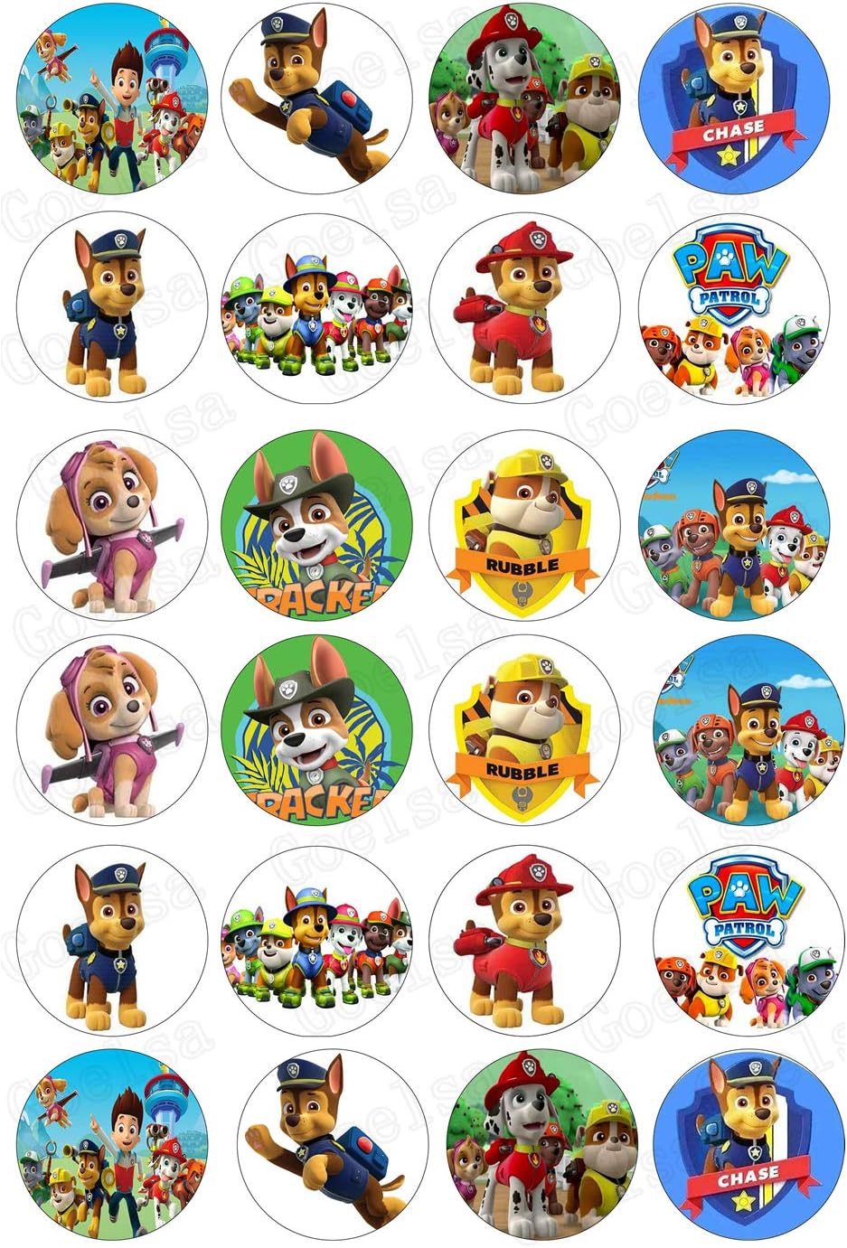 ELSANI 48x Paw Dog Patrol Edible Wafer Paper Cupcake Cake Toppers Birthday Party Image on 2 Sheets