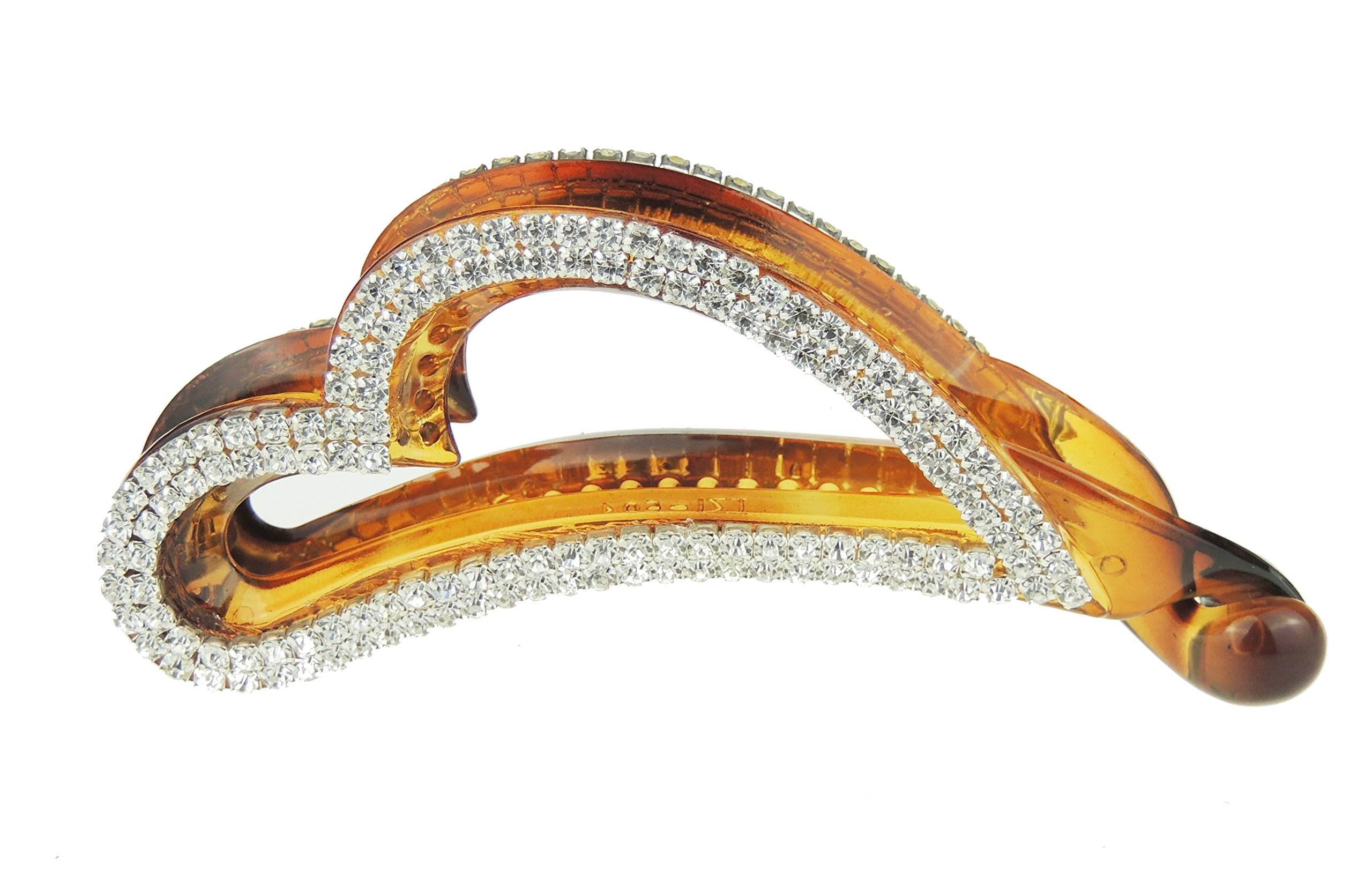 Sparkly Womens Girls Crystal Rhinestone Diamante Bridal Wedding Guest Christmas Party Bridesmaid Birthday Hair Accessories Banana Wide Cuff Styling Ponytail Hair Barrette Grip Claw Clamp Heart (Brown)