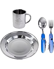 Juego de vajilla de acero inoxidable para 1 persona, con plato hondo, taza de