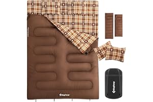 KingCamp Double Sleeping Bag for Adults, Queen Size 2 Person XXL Flannel Sleeping Bag, Waterproof Lightweight Flannel Quilt with 2 Pillows, Perfect for Couples Family Camping Hiking
