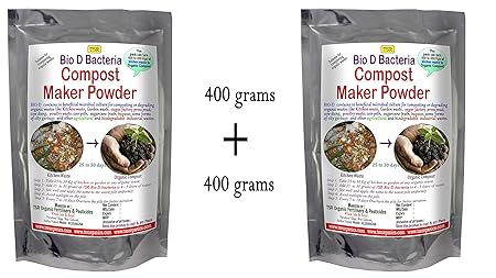 Compost Maker Powder Bio D Bacteria 800 Grams (400 + 400 GMS) to Convert All Kitchen Waste to Organic Compost Fertilizer or Manure. Composting of Garden/Kitchen / Farm Waste, Used Compost bi