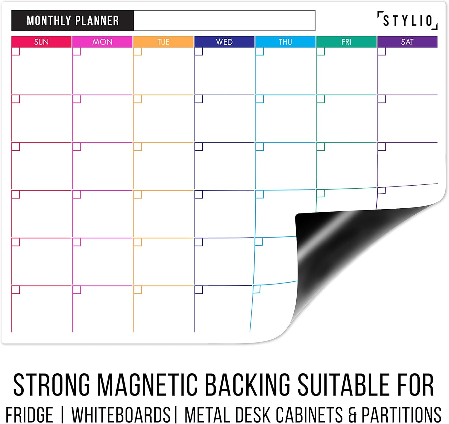 STYLIO Dry Erase Calendar Whiteboard. Set of 3 Magnetic Calendars for Refrigerator: Monthly, Weekly Organizer & Daily Notepad. Wall & Fridge Family Calendar. 4 Fine Point Markers & Eraser Included : Office Products
