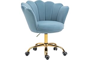 ZOBIDO Comfy Home Office Task Chair with Wheels, Cute Modern Upholstered Velvet Seashell Back Adjustable Swivel Vanity Desk Chair, for Women, for Kids, for Girls, Living Room(Haze Blue