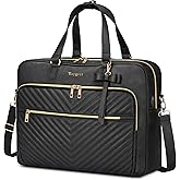 Taygeer 17 Inch Laptop Bag for Women, Large Convertible Quilted Briefcase Backpack with USB Port, Waterproof Leather Work Tote Bags, Professional Shoulder Computer Handbags for Office Business, Black