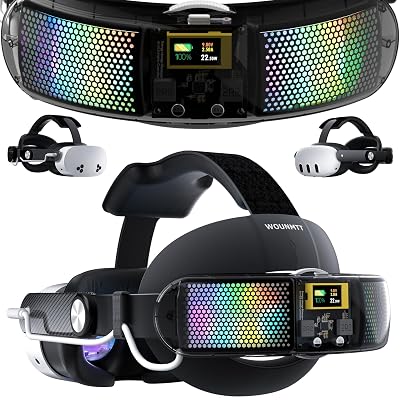 WOUNMTT Head Strap with 10000mAh Battery for Meta Quest 3/3S – Transparent RGB Lighting, Smart Power Display & Carbon Fiber Finish, Adjustable VR Headset Strap for Enhanced Comfort and Balance