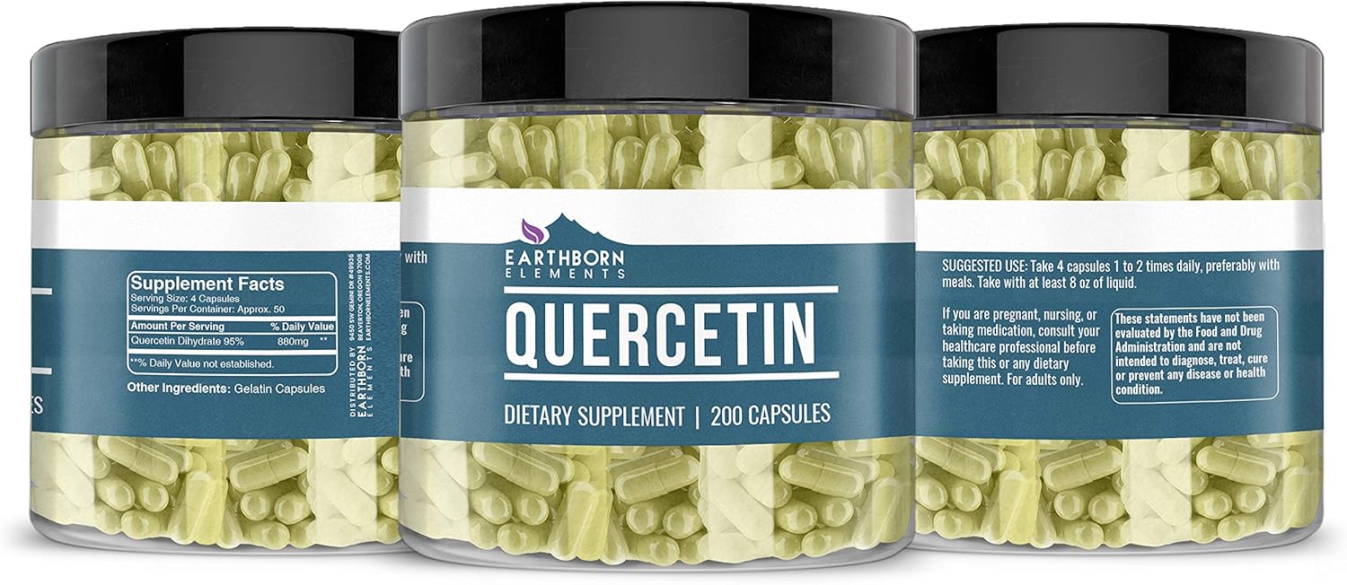 Quercetin, 200 Capsules, 880 mg Serving, Pure & Potent Bioflavonoid, No Stearates or Fillers, Non-GMO & Gluten-Free, Naturally Sourced, Made in USA by Earthborn Elements: Health & Personal Care