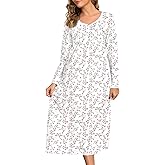 IZZY + TOBY Women's Long Sleeve Nightgown Full Length Sleepwear Long Sleepshirts Henley Sleep Dress M-3XL