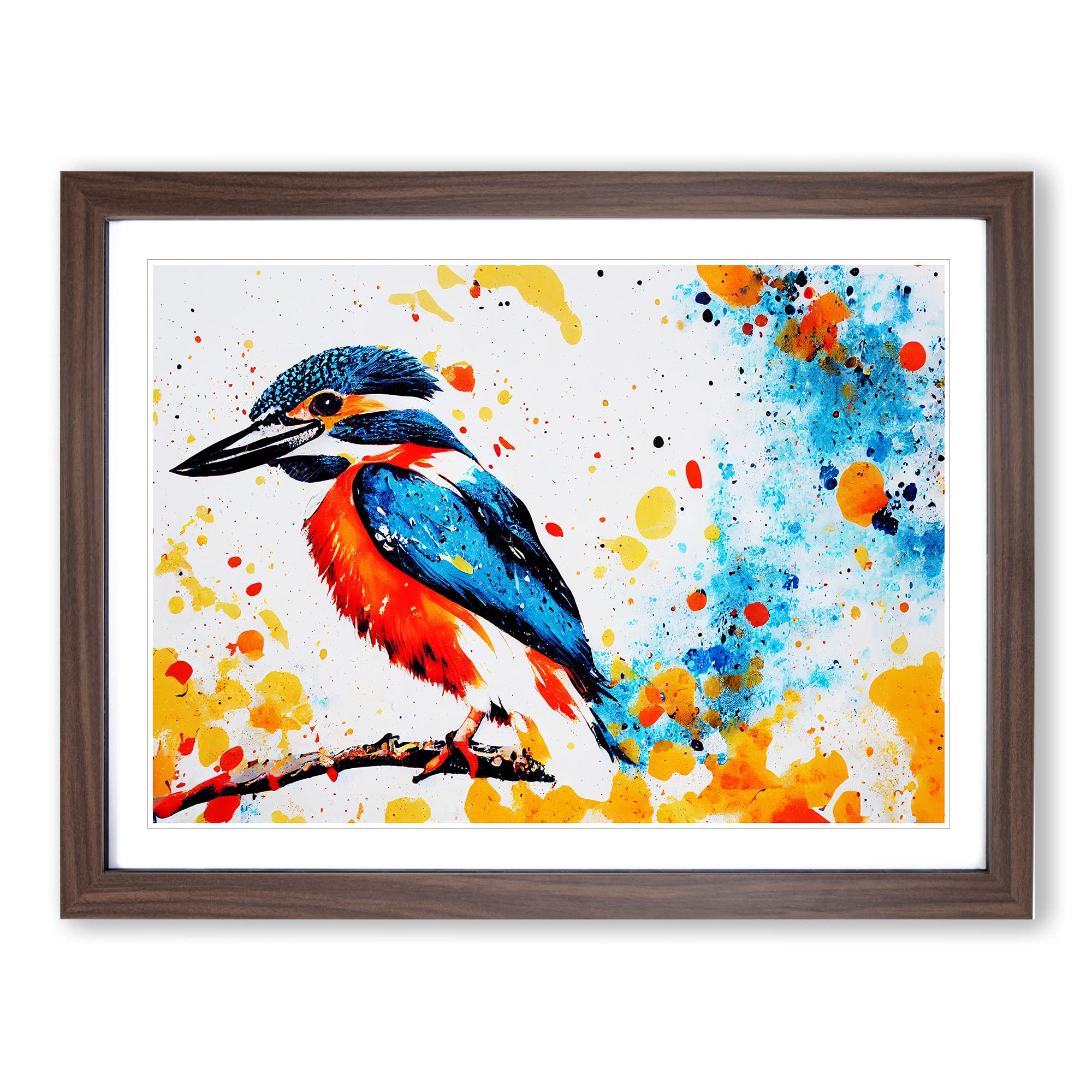 Kingfisher Bird Splash Vol.2 Abstract WHT Framed Print | A4 Walnut Framed Wall Art | Ready to Hang | Abstract Fantasy Picture | Living Room Bedroom Lounge Office