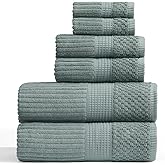 Springtree Home 100% Cotton Bath Towel Set | 6 Piece Set | Absorbent & Quick-Dry Bath Towels | Textured and Durable Cotton | Krista Collection - Silver Blue