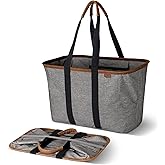 CleverMade Collapsible LUXE Tote - Reusable Grocery Shopping Storage Bag Organizer w/Handles Reinforced Bottom