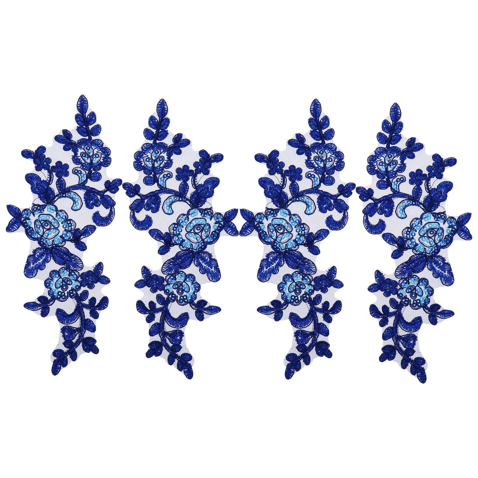 OTOTEC 2 Pairs Embroidery Sequin Lace Appliques Mirror Pair Sew On Flower Fabric Collar Patch for Motif Wedding Gown Dress Bridal Dress DIY Crafts Royal Blue