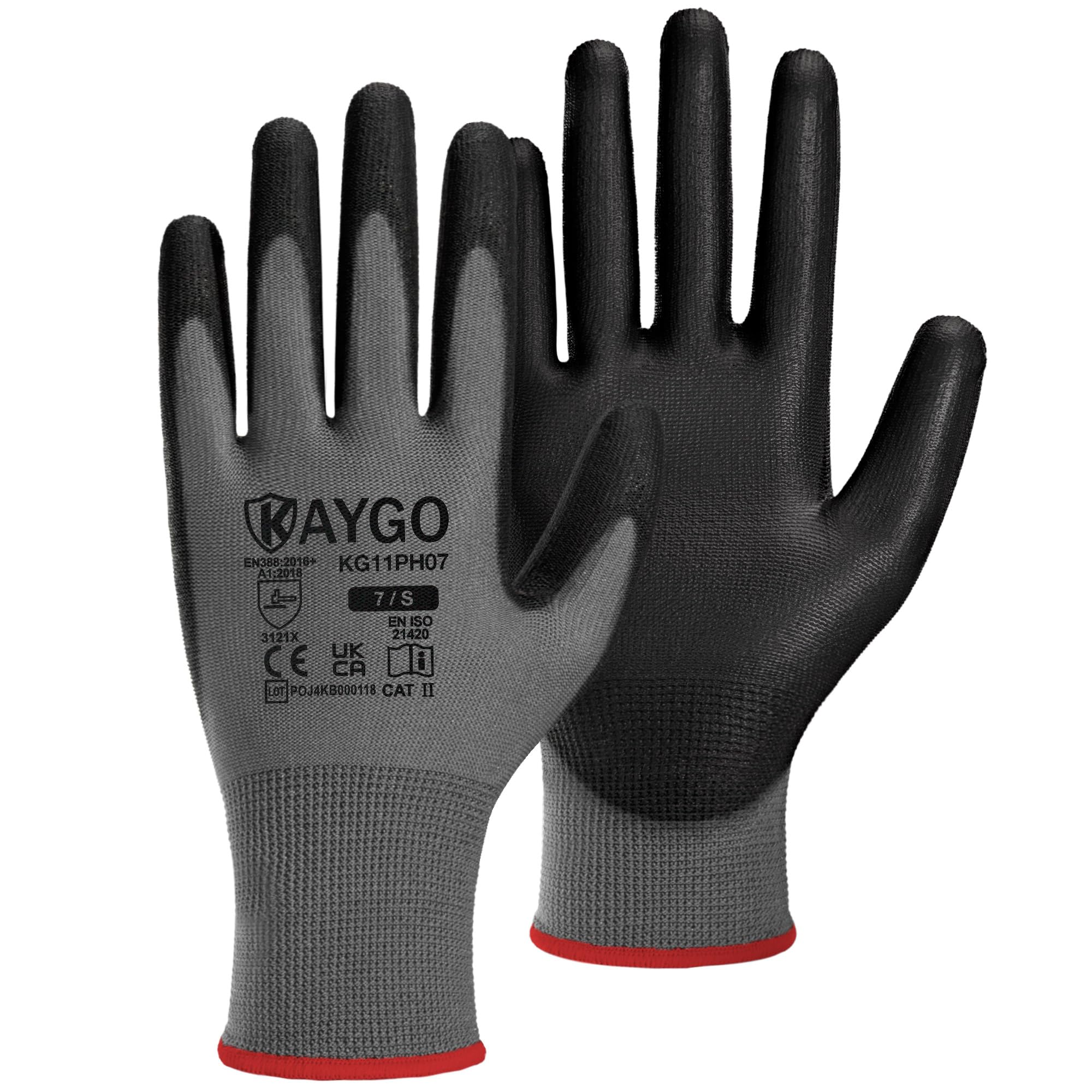 KAYGO Work Gloves PU Coated 12 Pairs, KG11PH, Safety Working Gloves with Secure Grip on Palm & Fingers, for Men and Women, Ideal for General Duty Work, Gardening(Small, Grey) โ image 1