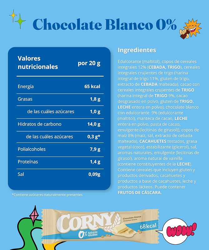 Barras de Cereais 0% Chocolate Branco, 10x6x20 g
