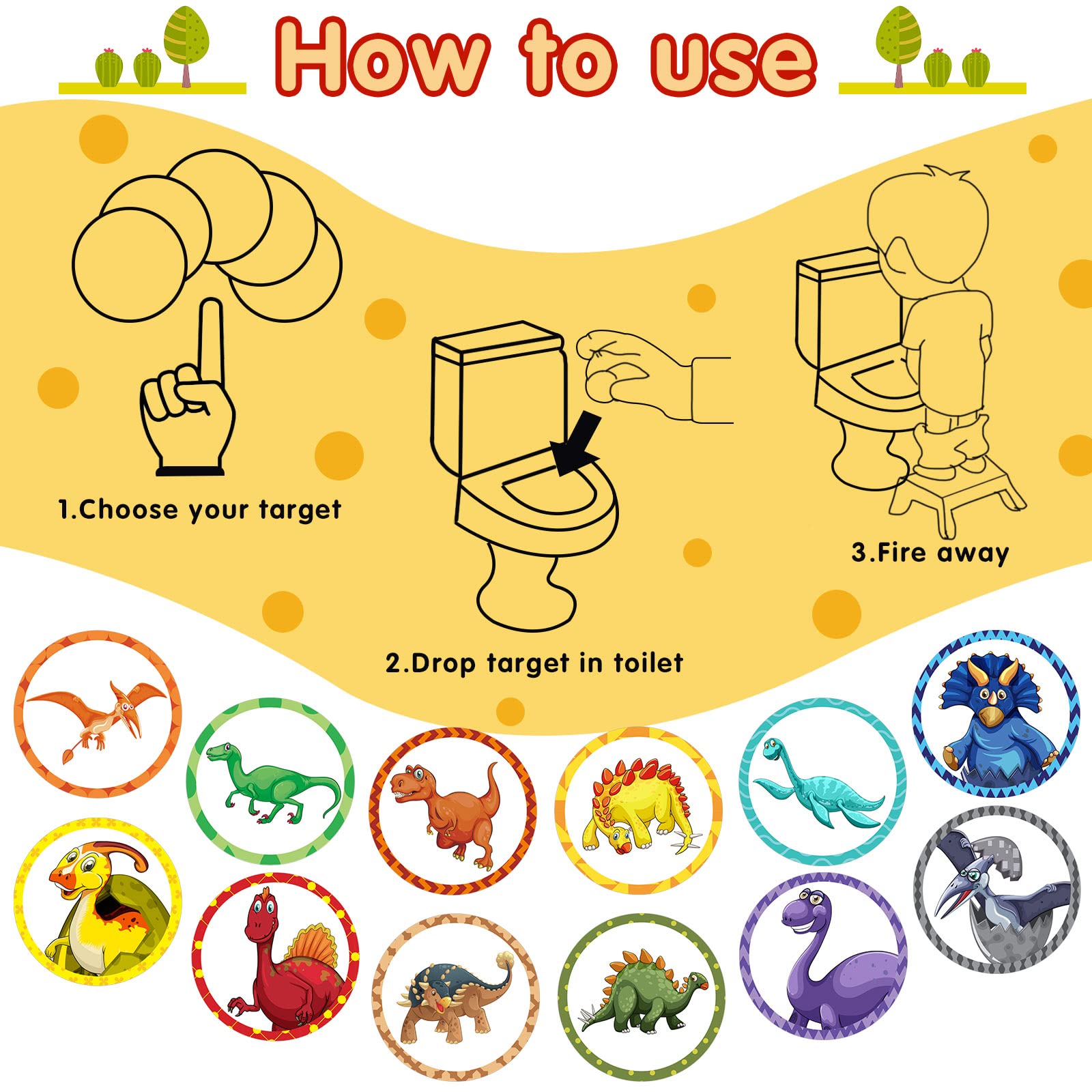 Laumoi 120 Pcs Toilet Targets for Boys Training Flushable Dinosaur Targets Potty Pee Toilet Target Stickers Dinosaur Potty Training Seat for Boys Use