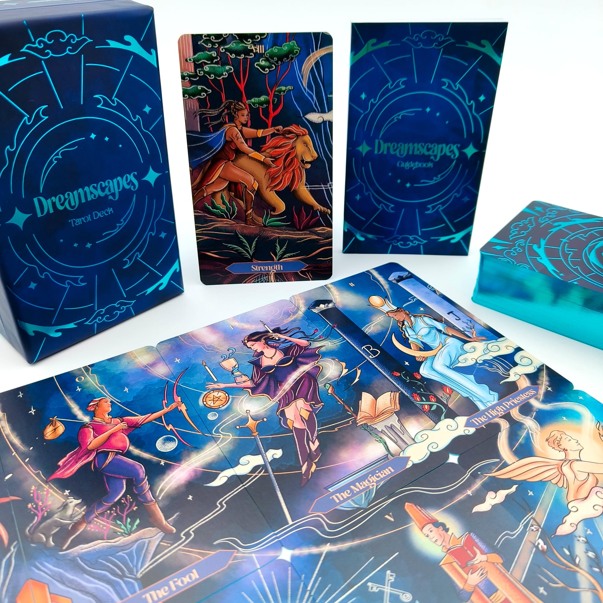 Dreamscapes Tarot Cards Deck Set, Unique Art Work with Guide Book for Beginners - A Minimalist Blue Foil Tarot Deck, Major and Minor Arcana Full Tarot Deck with 78 Cards