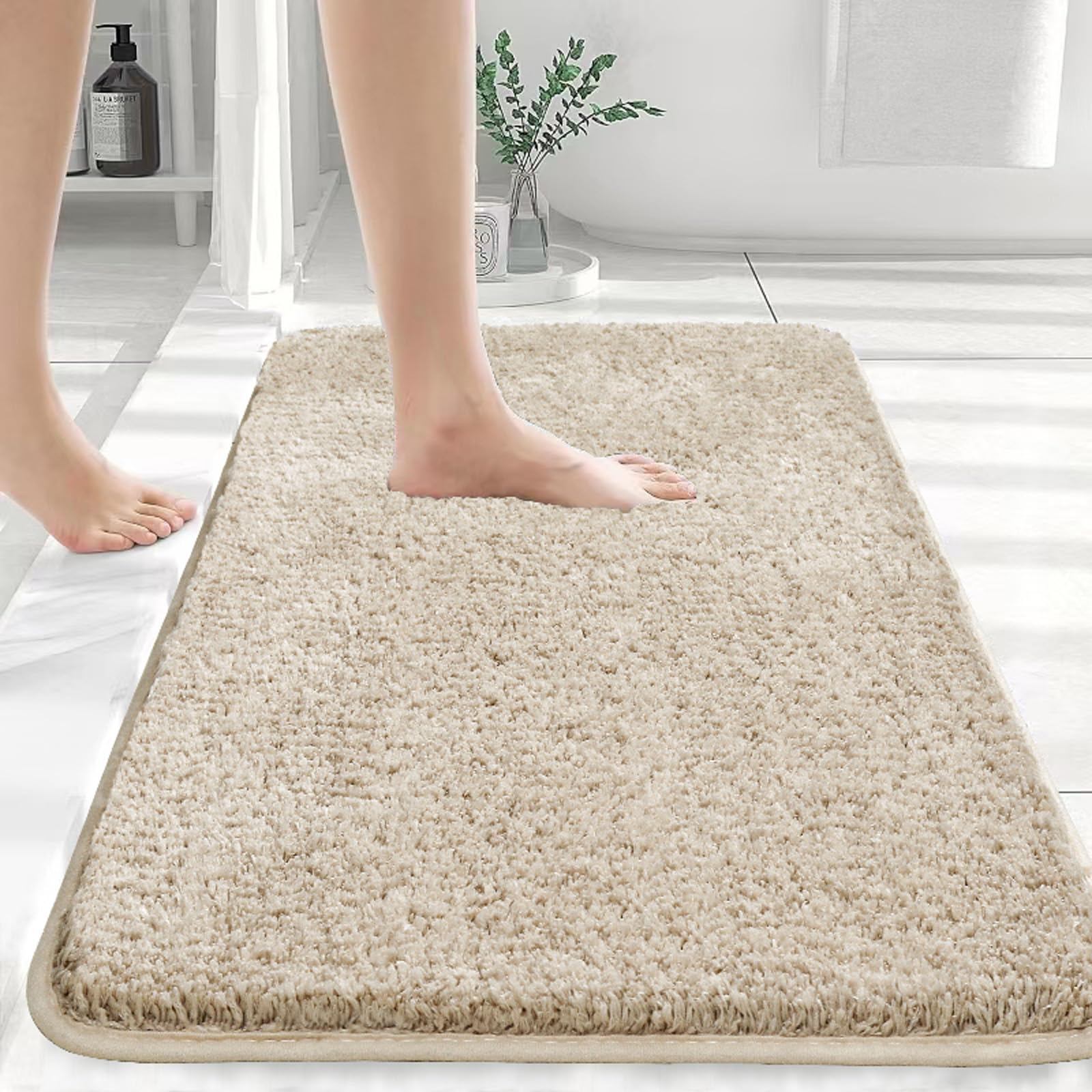 Myting Bath Mats for Bathroom 70x120 cm Large Bath Mat, Soft Microfibre Bathroom mats Non Slip Washable, Rubber Backed Bathroom Rug Carpet Beige