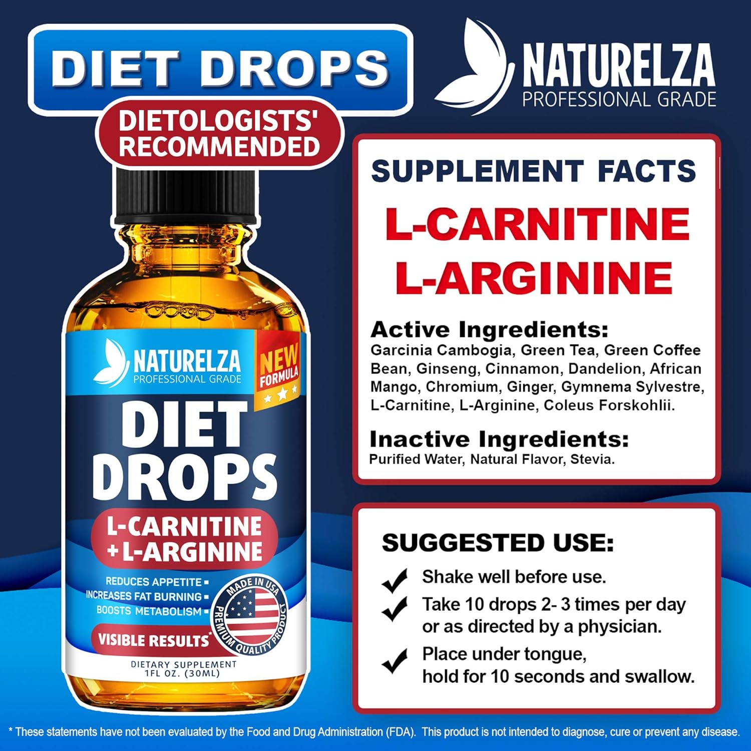 Weight Loss Drops - Made in USA - Best Diet Drops for Fat Loss - Effective Appetite Suppressant & Metabolism Booster - 100% Natural, Safe & Proven Ingredients - Non GMO Fat Burner - Garcinia Cambogia: Health & Personal Care