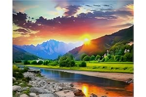 Aghaby 5D Mountain Sunrise Diamond Painting 20”X16” All-in-One Framed DIY kit, All You Need in one Box to Create Stunning Wall Art Including Tools a Hanging kit and a Sealer to Ensure a Strong Finish