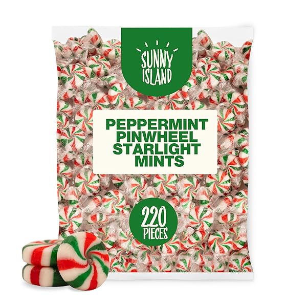PEPPERMINT STARLIGHT MINTS | 3-POUND BAG | PINWHEEL HARD CANDY | INDIVIDUALLY WRAPPED | ABOUT 220 PIECES