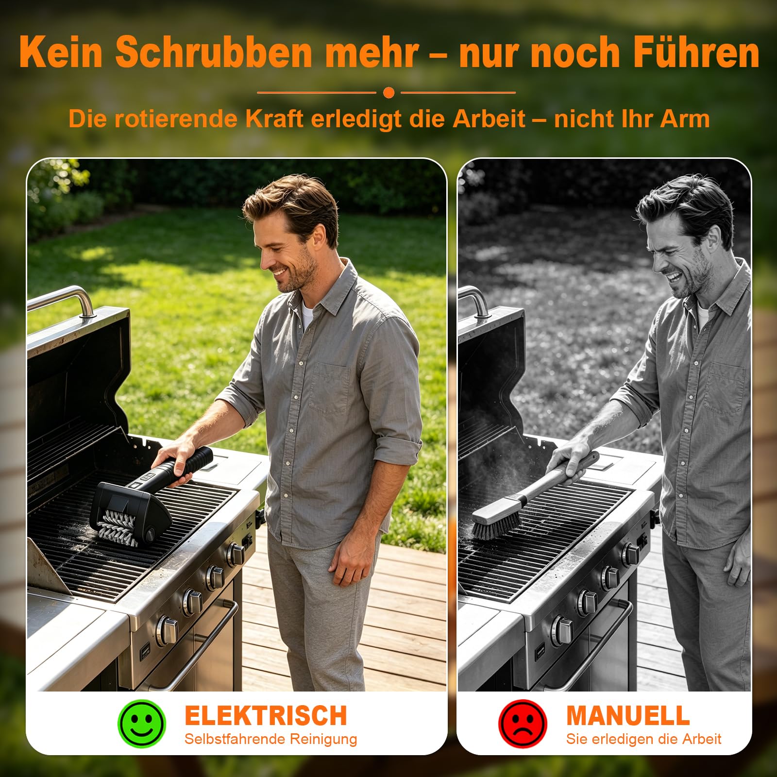Elektrische Grillbürste Kabellos 4000mAh Akku 304 Edelstahl für Grillrost