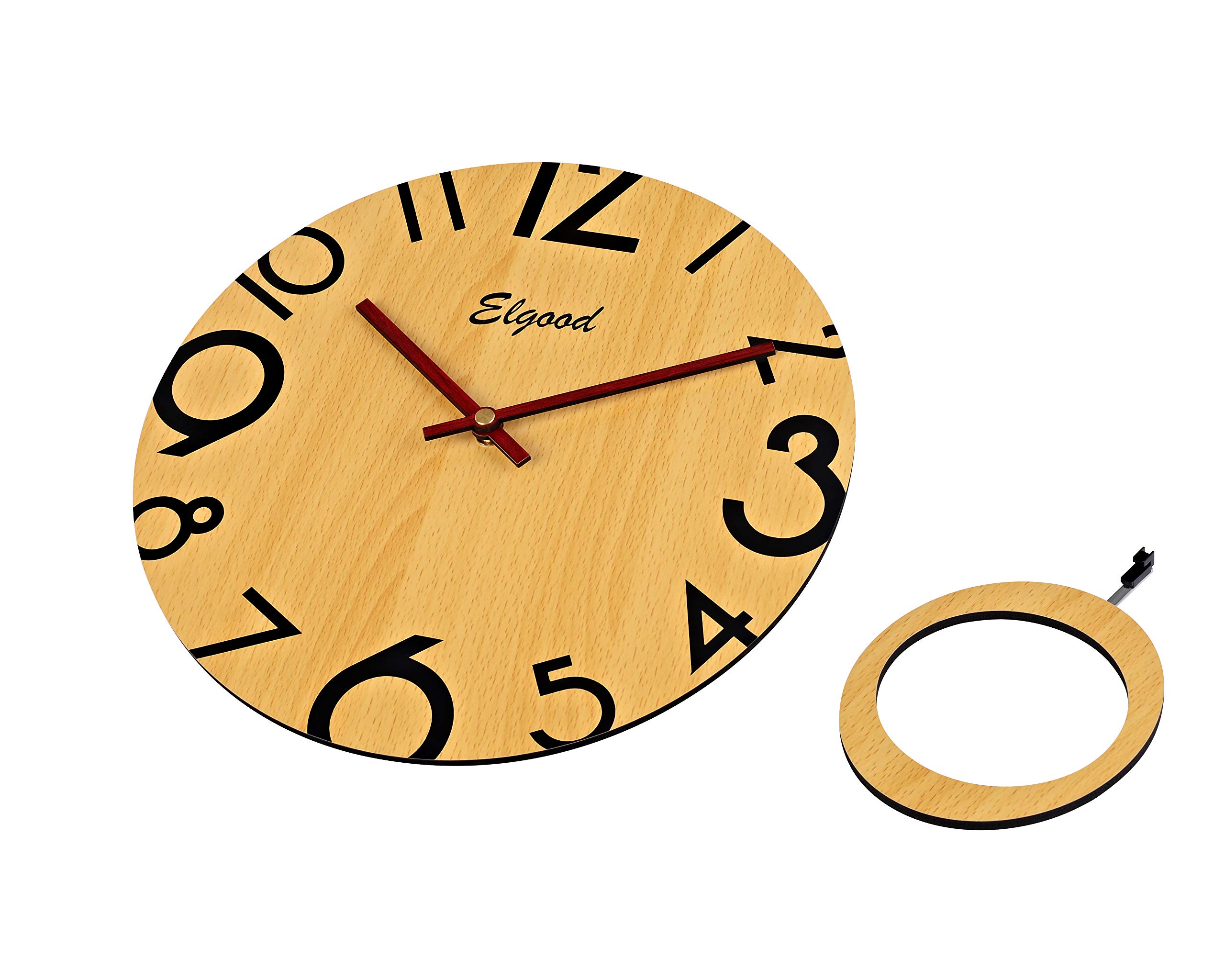 Elgood 12inch Slow Sweep NonTicking Silent Wooden Digital Wall Clock
