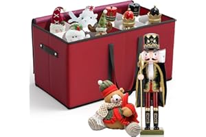Tufmunb Christmas Nutcracker and Figurine Collectible Storage Box, Christmas Decor Storage Containers for 15 Inch Figurines, Holds Up to 8 Holiday Figurines, Durable 600D Oxford Material（Red）