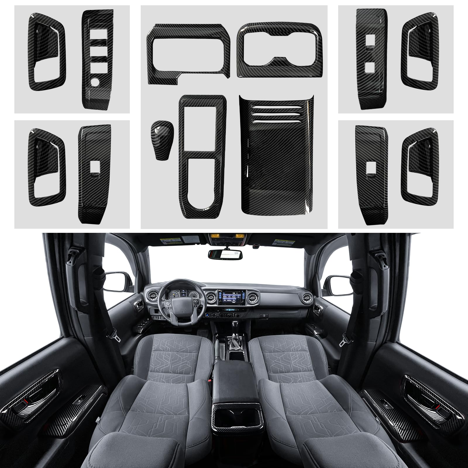 Photo 1 of Tacoma Interior Modifications, Moulding Cover Trims Custom Fit for Tacoma Gen 3rd (2016-2023) Crew & Double Cab, (Outfit 02, Carbonblack)