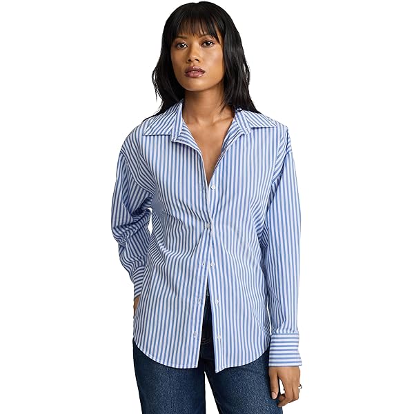thumbnail image 2 of MakeMeChic Women's Vertical Striped Button Down Shirt Long Sleeve 2 of 10
