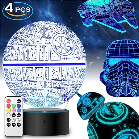 Star Wars Geschenke 3D Lampe für Männer - Star Wars Spielzeug Nachtlicht für Kinder,7 Farbwechsel mit Fernbedienung oder Touc