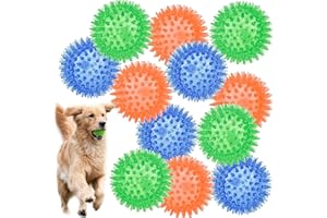 LECHONG 12pack Squeaky Dog Toys Spiky Dog Balls Cleans Teeth and Promotes Dental and Gum Health for Your Pet Squeaker Ball Toys for Aggressive Chewers (S 12PACK)