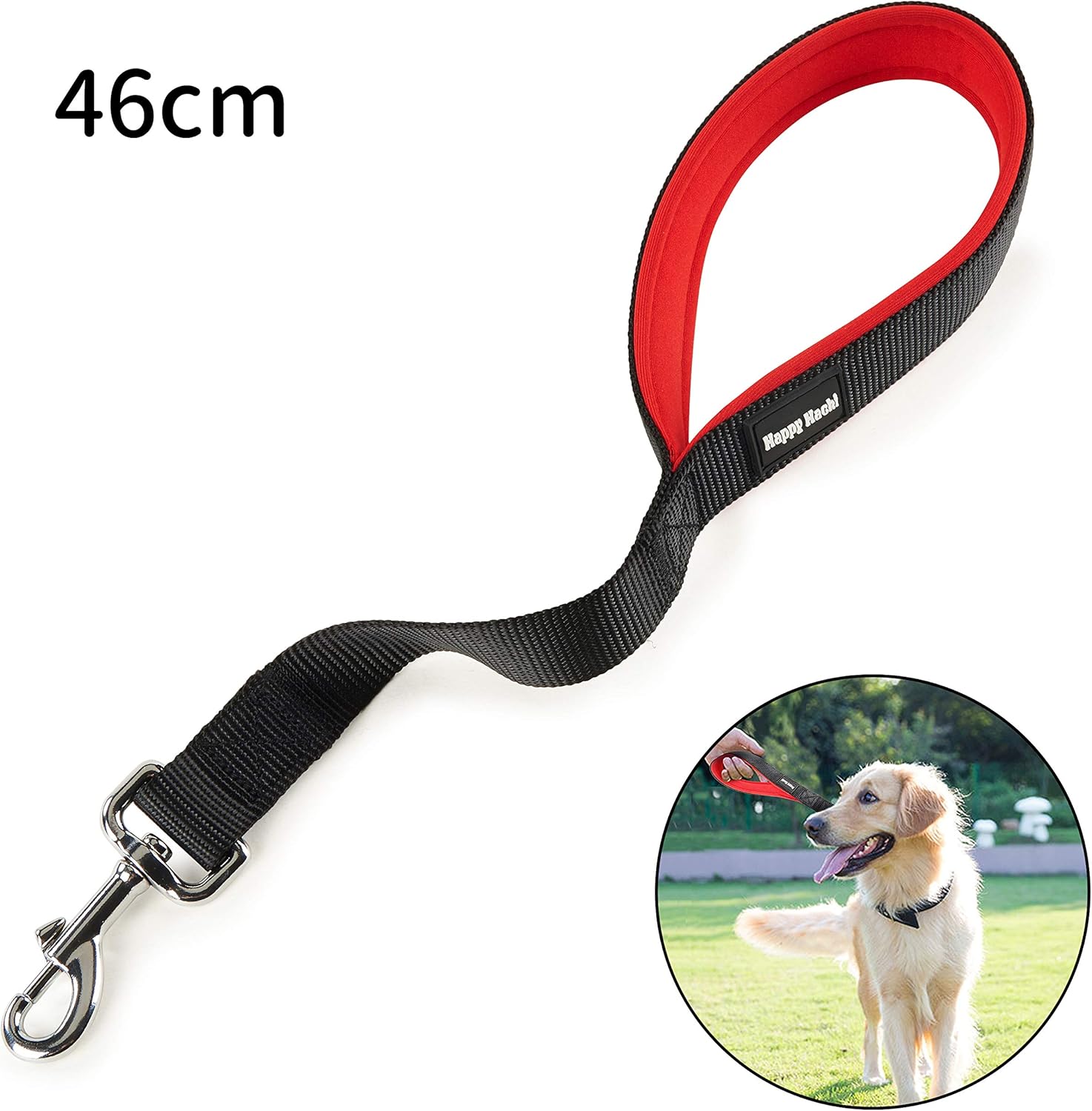 HAPPY HACHI Correa Corta para Perro con Mango Acolchado Correas Nylon para Entrenamiento Caminar para Perros Medianos Grande(L, Negro)