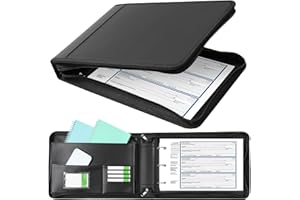 Henoyso 3 Rings Fireproof Business Check Binder with Zipper 1.5 Inch D Rings 3 on a Page Fit 3 & 9 Holes Check 600 Sheets Capacity Organizer Binder for Office Storage End Stub Deskbook(Black)
