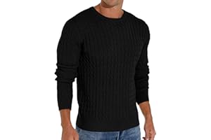 Askdeer Men's Cable Knit Pullover Sweater Classic Crewneck Sweater Soft Casual Sweaters with Ribbing Edge