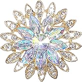 Rhinestone Flower Brooch Pin for Women, Crystal Sunflower Corsage Bouquet Brooches Vintage Floral Lapel Pins Sweater Clip for Dress Hat Bag Suit Tie Gift Wedding Party