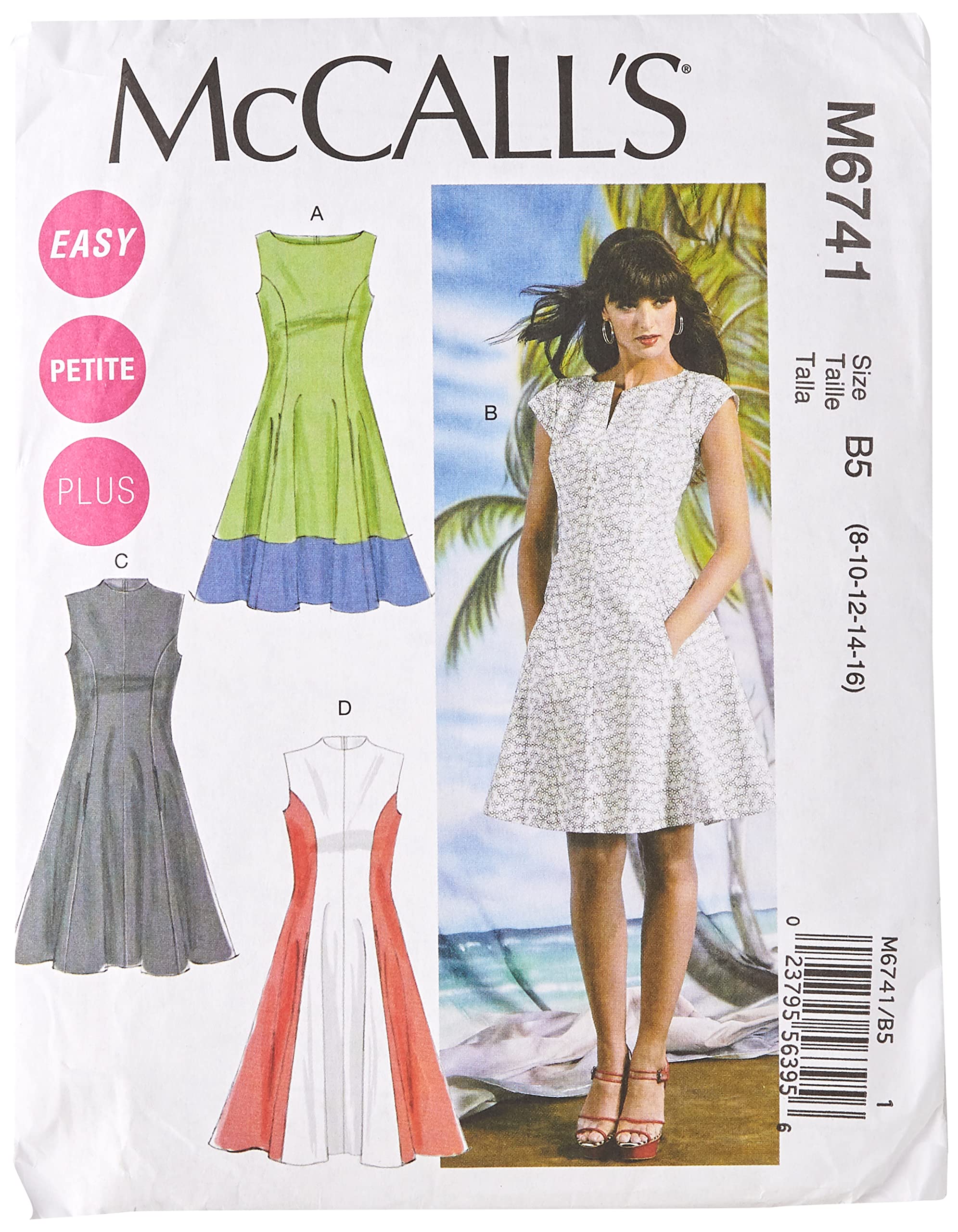 McCall's Patterns M6741 B5 8 - 10 - 12 - 14 - 16 Misses' - Women's Petite Lined Dresses, Pack of 1, White