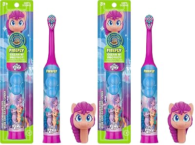FIREFLY Clean N' Protect My Little Pony Power Toothbrush with 3D Character Cover, Soft Bristles, Battery Included, Ages 3+ (Pack of 2)