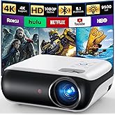 HAPPRUN Native 1080P Bluetooth Projector, Full HD Portable Outdoor Movie Projector with Built-in Speaker, Compatible with Sma