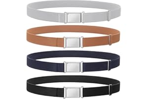 LEACOOLKEY 4 Pack Kids Magnetic Buckle Elastic Belts Boys Girls Adjustable Easy Clasp Magnetic Belt