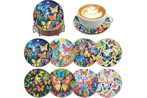 EWJRNSF 8 PCS Diamond Art Coasters Kit, Small Diamond Painting Coasters, Fall Butterfly Diamond Art Kits for Adults Beginners, Arts and Crafts Supplies Item Sets with Holder